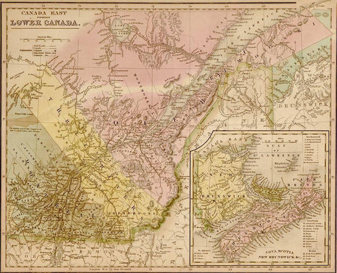 Lower Canada 1844 White Modern Wood Framed Art Print with Double Matting by Vintage Maps