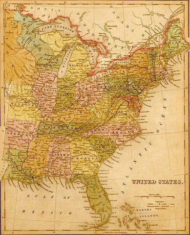 Eastern USA 1844 White Modern Wood Framed Art Print with Double Matting by Vintage Maps