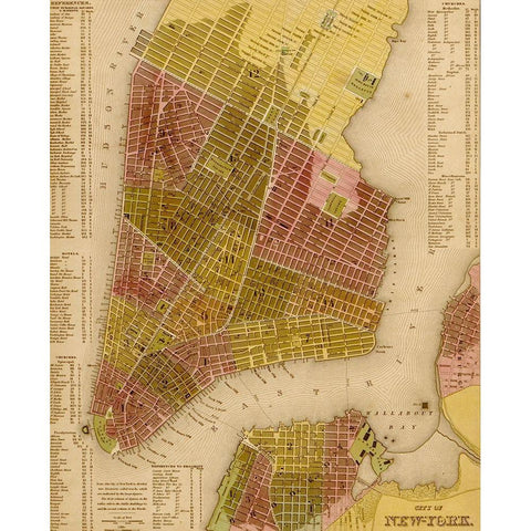 Manhattan Island 1844 Black Modern Wood Framed Art Print with Double Matting by Vintage Maps