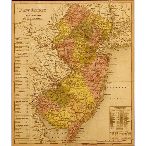 New Jersey 1844 Black Modern Wood Framed Art Print with Double Matting by Vintage Maps