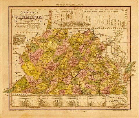 Virginia 1844 White Modern Wood Framed Art Print with Double Matting by Vintage Maps