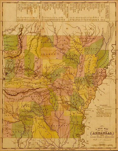 Arkansas 1844 White Modern Wood Framed Art Print with Double Matting by Vintage Maps