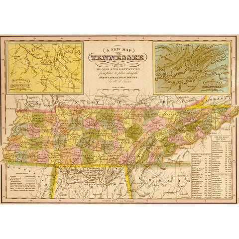 Tennessee 1844 White Modern Wood Framed Art Print by Vintage Maps