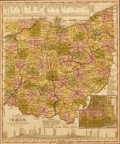 Ohio 1844 White Modern Wood Framed Art Print with Double Matting by Vintage Maps