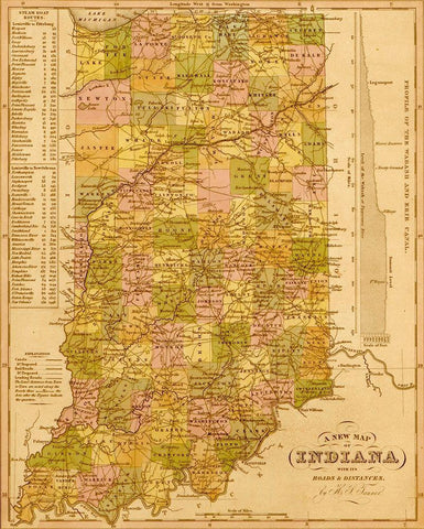 Indiana 1844 White Modern Wood Framed Art Print with Double Matting by Vintage Maps