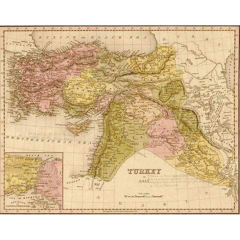 Turkey 1844 Black Modern Wood Framed Art Print with Double Matting by Vintage Maps