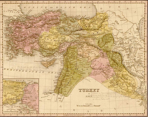 Turkey 1844 White Modern Wood Framed Art Print with Double Matting by Vintage Maps