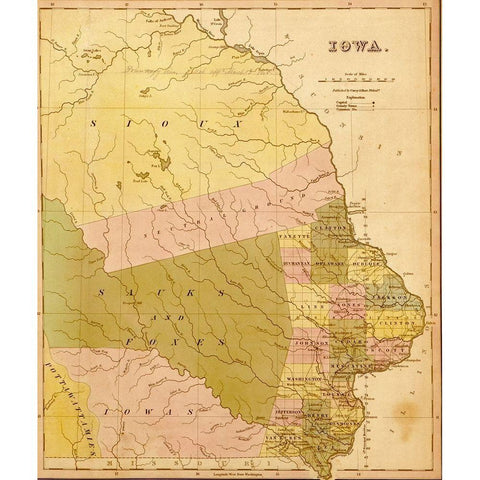 Iowa 1844 White Modern Wood Framed Art Print by Vintage Maps