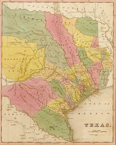 Texas 1844 White Modern Wood Framed Art Print with Double Matting by Vintage Maps