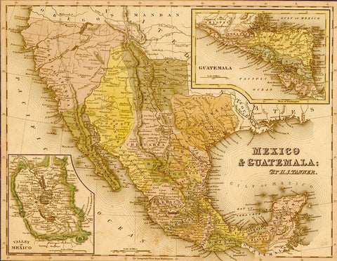 Mexico and Guatamala 1844 White Modern Wood Framed Art Print with Double Matting by Vintage Maps