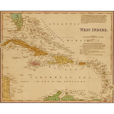 West Indies 1844 White Modern Wood Framed Art Print by Vintage Maps