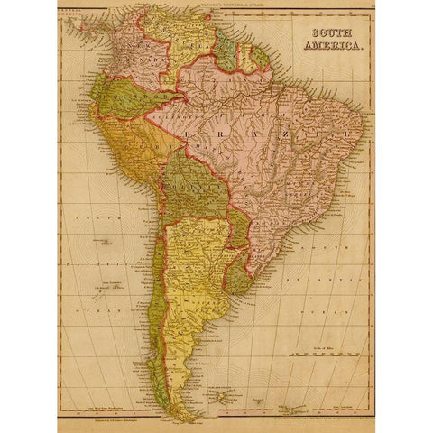 South America 1844 Gold Ornate Wood Framed Art Print with Double Matting by Vintage Maps