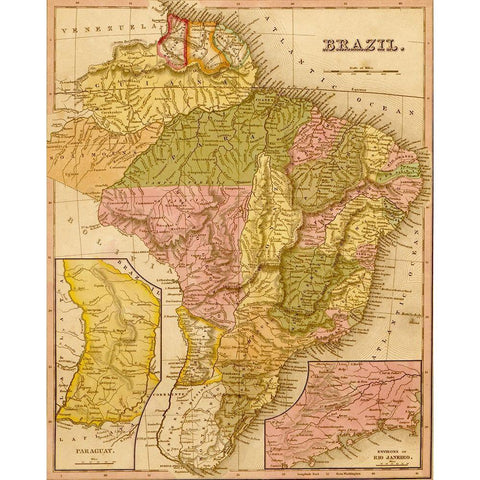 Brazil 1844 Gold Ornate Wood Framed Art Print with Double Matting by Vintage Maps