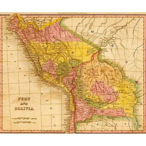 Peru and Bolivia 1844 Black Modern Wood Framed Art Print with Double Matting by Vintage Maps