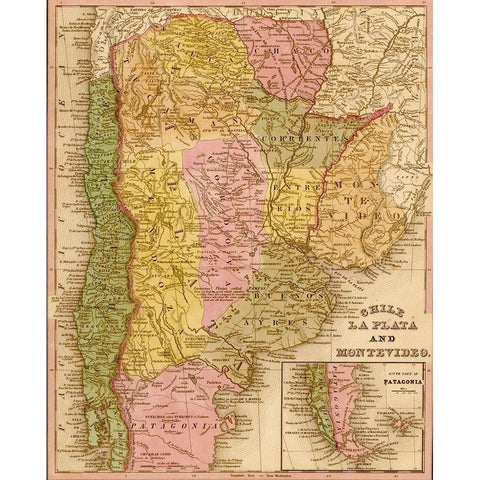 Chile La Plata and Montevideo 1844 White Modern Wood Framed Art Print by Vintage Maps