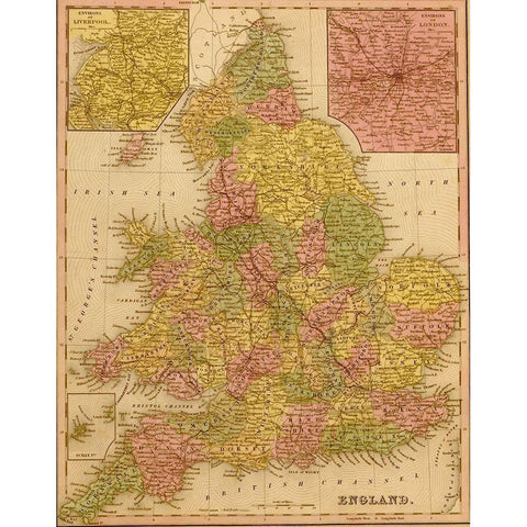 England 1844 White Modern Wood Framed Art Print by Vintage Maps