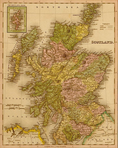 Scotland 1844 White Modern Wood Framed Art Print with Double Matting by Vintage Maps