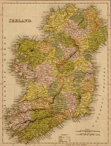 Ireland 1844 White Modern Wood Framed Art Print with Double Matting by Vintage Maps