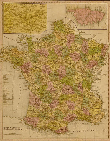 France 1844 White Modern Wood Framed Art Print with Double Matting by Vintage Maps