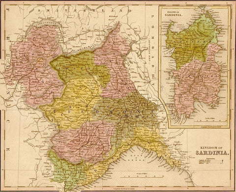 Kingdom of Sardinia 1844 White Modern Wood Framed Art Print with Double Matting by Vintage Maps
