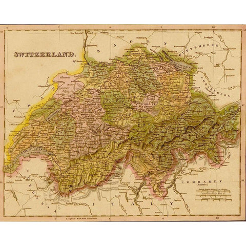 Switzerland 1844 White Modern Wood Framed Art Print by Vintage Maps