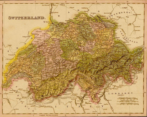 Switzerland 1844 White Modern Wood Framed Art Print with Double Matting by Vintage Maps