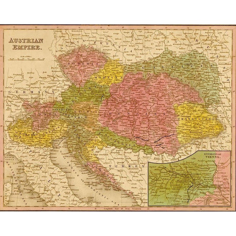 Austrian Empire 1844 Gold Ornate Wood Framed Art Print with Double Matting by Vintage Maps