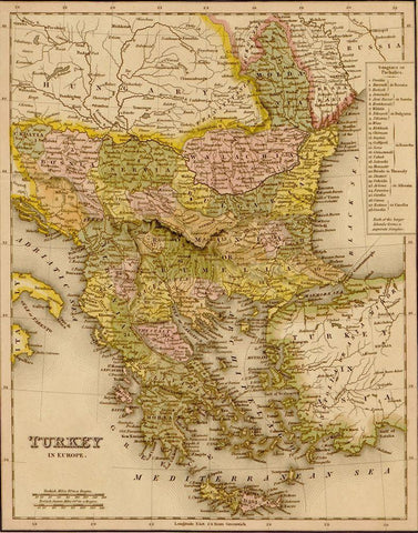 Turkey Greece 1844 White Modern Wood Framed Art Print with Double Matting by Vintage Maps