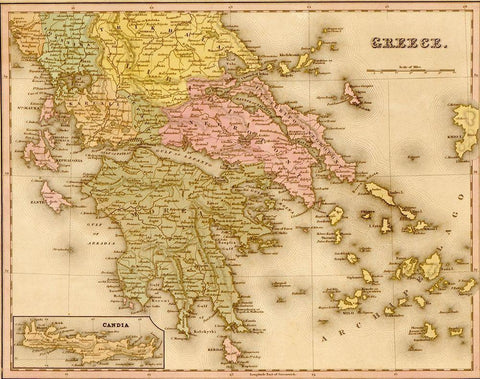 Greece 1844 White Modern Wood Framed Art Print with Double Matting by Vintage Maps