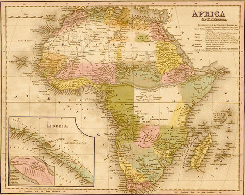 Africa 1844 White Modern Wood Framed Art Print with Double Matting by Vintage Maps