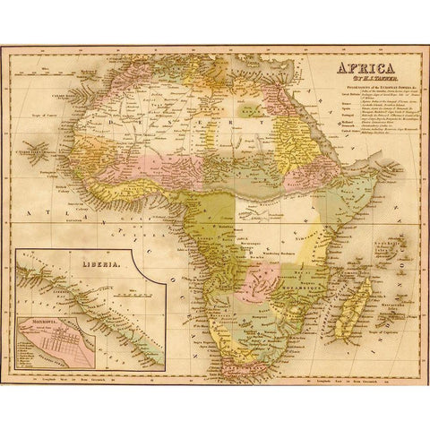 Africa 1844 Gold Ornate Wood Framed Art Print with Double Matting by Vintage Maps