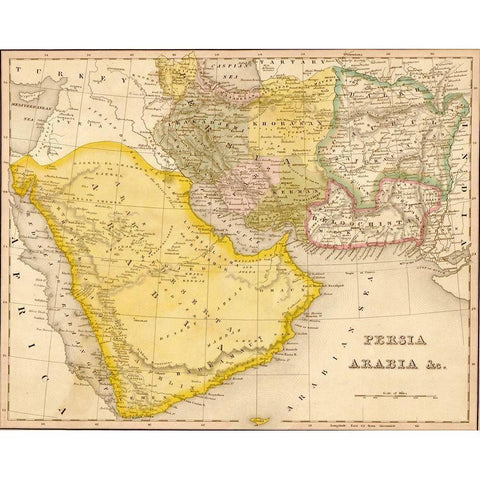 Persia and Arabia 1844 Black Modern Wood Framed Art Print with Double Matting by Vintage Maps