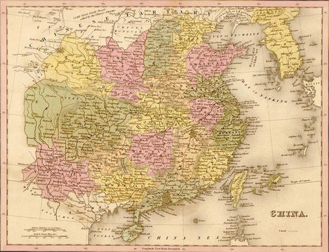 China 1844 White Modern Wood Framed Art Print with Double Matting by Vintage Maps