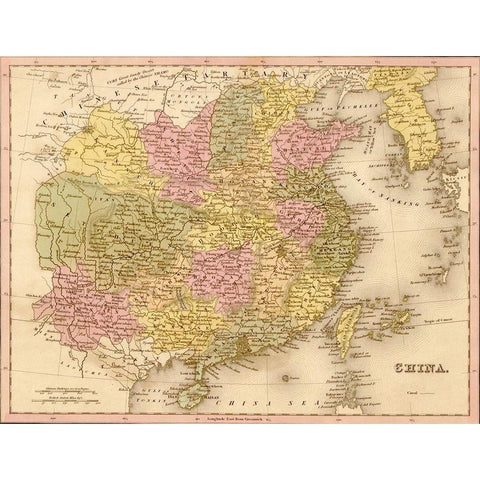 China 1844 Gold Ornate Wood Framed Art Print with Double Matting by Vintage Maps