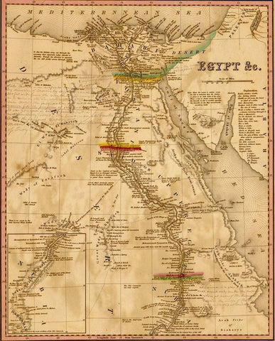 Egypt 1844 Black Ornate Wood Framed Art Print with Double Matting by Vintage Maps