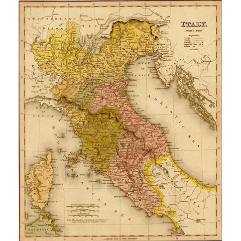 Italy 1844 White Modern Wood Framed Art Print by Vintage Maps