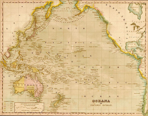 Oceania 1844 White Modern Wood Framed Art Print with Double Matting by Vintage Maps