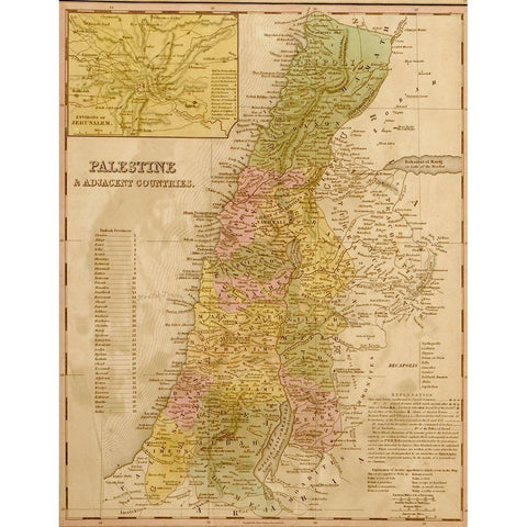 Palestine 1844 Black Modern Wood Framed Art Print with Double Matting by Vintage Maps