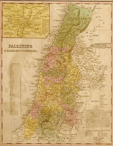 Palestine 1844 White Modern Wood Framed Art Print with Double Matting by Vintage Maps