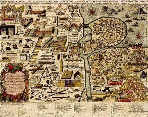 Holland, Chart of Military armaments in Defense of Utrecht  1700 Black Ornate Wood Framed Art Print with Double Matting by Vintage Maps