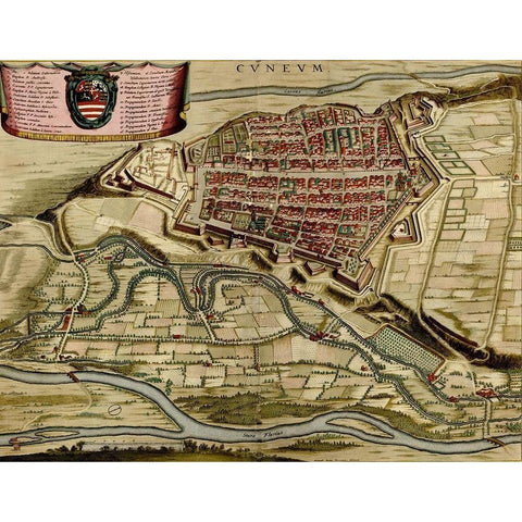 City of Cuneo 1700 Black Modern Wood Framed Art Print with Double Matting by Vintage Maps