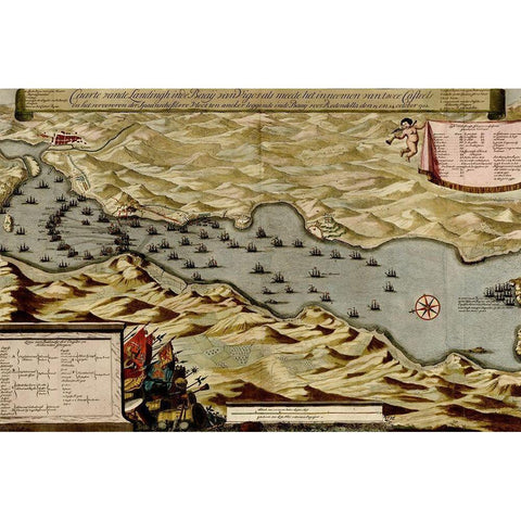 Vigos Spain 1700 Battle of Vigo Bay Black Modern Wood Framed Art Print with Double Matting by Vintage Maps