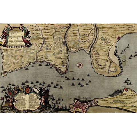 Straits of Cadiz Gibraltar 1700 Gold Ornate Wood Framed Art Print with Double Matting by Vintage Maps