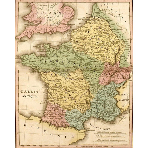 Ancient France Gallia Antiqua White Modern Wood Framed Art Print by Vintage Maps