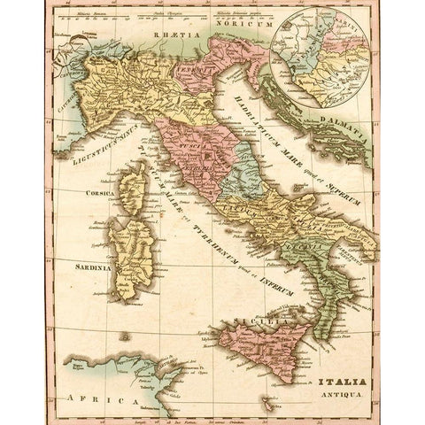 Ancient italy Gold Ornate Wood Framed Art Print with Double Matting by Vintage Maps