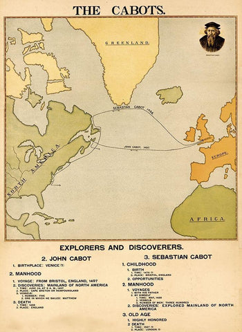 The Voyages of John and Sebastian Cabot White Modern Wood Framed Art Print with Double Matting by Vintage Maps