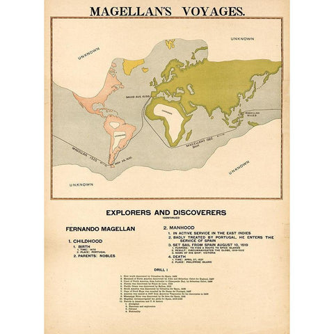 Magellans Voyages Gold Ornate Wood Framed Art Print with Double Matting by Vintage Maps