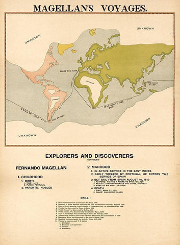 Magellans Voyages White Modern Wood Framed Art Print with Double Matting by Vintage Maps