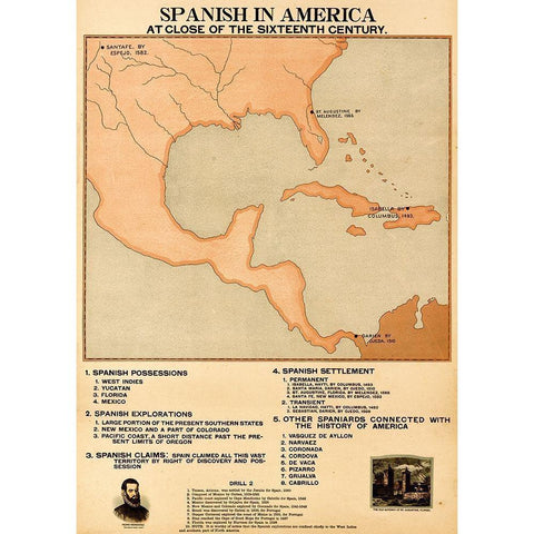 The Spanish in America at the close of the XVIth Century Black Modern Wood Framed Art Print with Double Matting by Vintage Maps