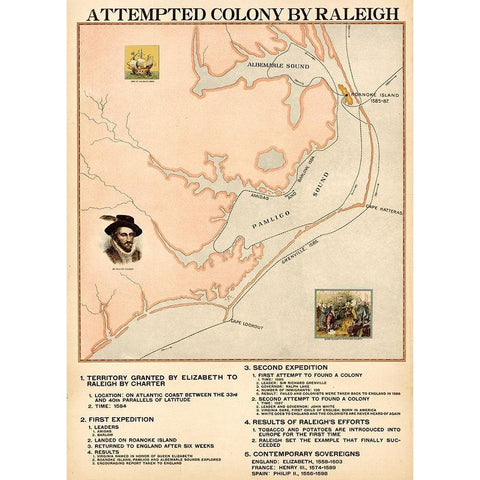 Attempted Colony by Raleigh White Modern Wood Framed Art Print by Vintage Maps